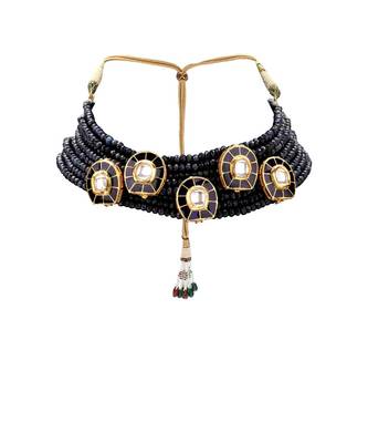 Gracelful Necklace Set With Blue Agate Beads & Kundan 3