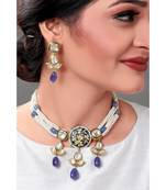 Sparkle Earring & Necklace Set Layered With Shel Pearl & Blue Agates