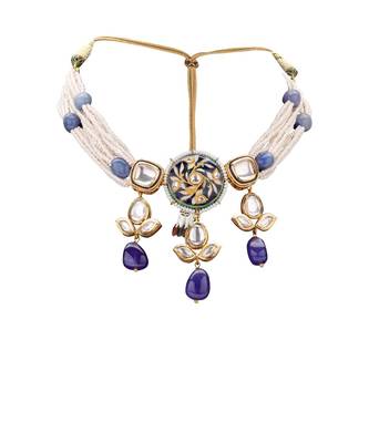 Sparkle Earring & Necklace Set Layered With Shel Pearl & Blue Agates 3