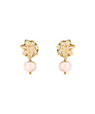 Classic White Pearl Earring & Necklace Set With Kundan & Enamelled Broach 4