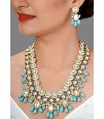 Weddiing Kundan Necklace Set With  Blue Turquoise &  Pearls