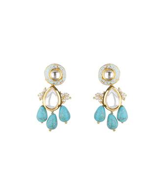 Weddiing Kundan Necklace Set With  Blue Turquoise &  Pearls 4