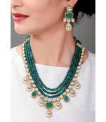 Glorious Green Festive Earring & Wedding Necklace Set  With Kundan