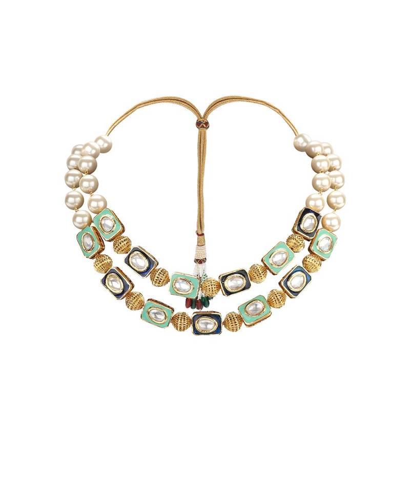 Multi Tiered Necklace Set Made With  Pearl , Enemalling Motifs & Kundan