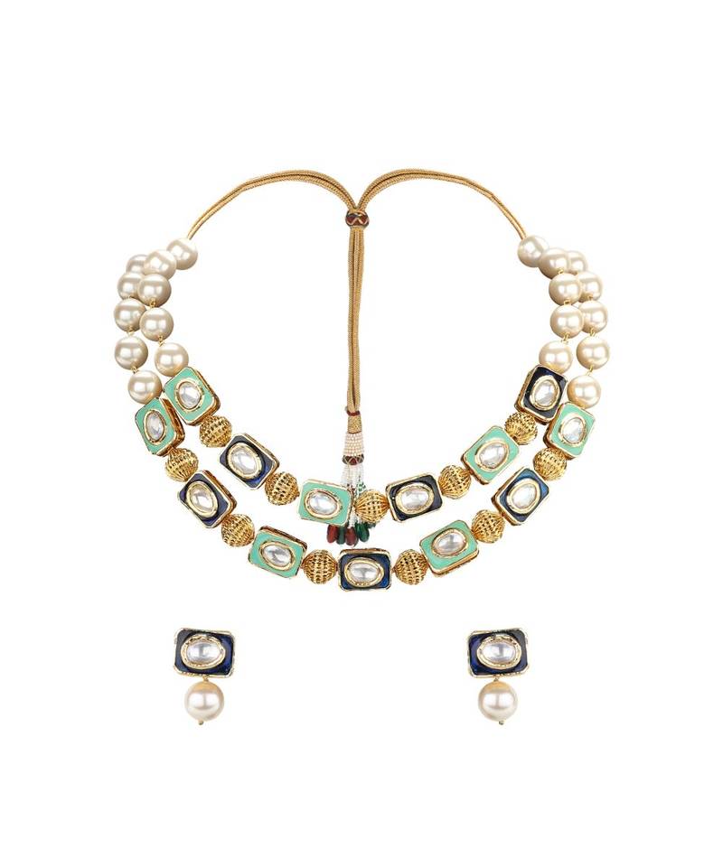 Multi Tiered Necklace Set Made With  Pearl , Enemalling Motifs & Kundan