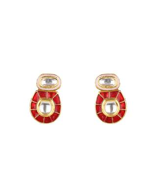 Festive Necklace Set  With Red Enamelling ,  Pearls & Kundan 4