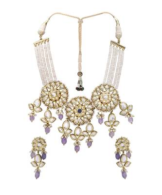 Wedding Kundan Choker & Earing Set With Amethyst Drops & Semi Precious Beads 2
