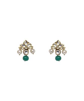 Classic Necklace & Earing  Set In A Beautiful Amalgamation Of Green Jade, Grey Quartz, Kundan. &  Pearls 4