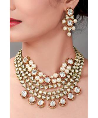 Kundan Choker Set With Red Enamelling &  Pearls 1