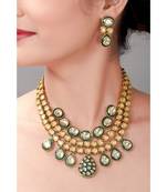 Kundan Earring & Necklace Set With Green Enamelling