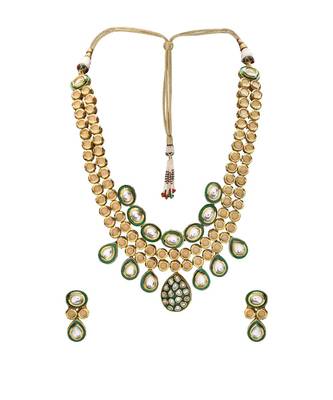 Kundan Earring & Necklace Set With Green Enamelling 2