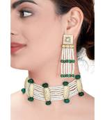Contemporary Earring & Choker Set With Kundan,  Pearls & Green Semi Precious Stones