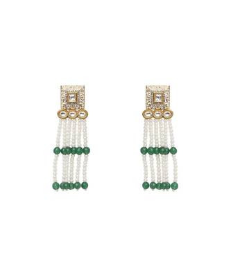 Contemporary Earring & Choker Set With Kundan,  Pearls & Green Semi Precious Stones 4