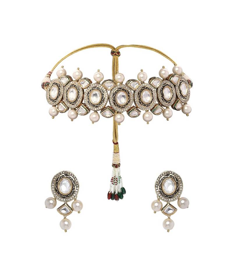 Classic Choker Set With Golden  Pearl & Kundan