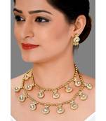 Festive Gold Polish Beaded  Necklace Set With Kundan