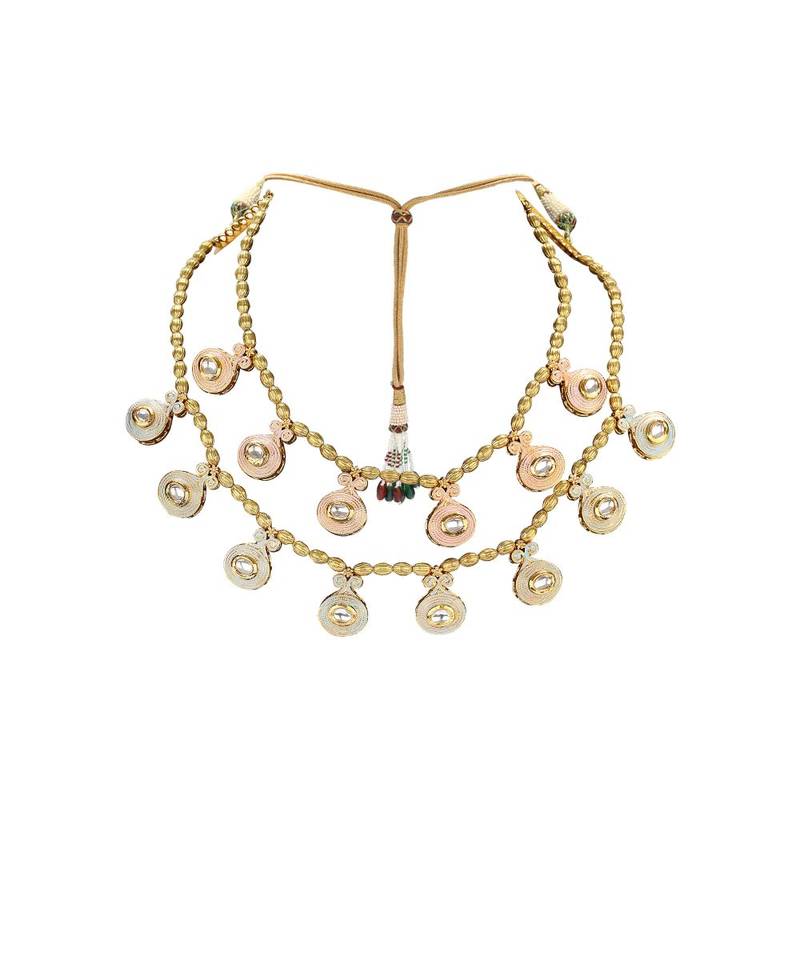 Festive Gold Polish Beaded  Necklace Set With Kundan