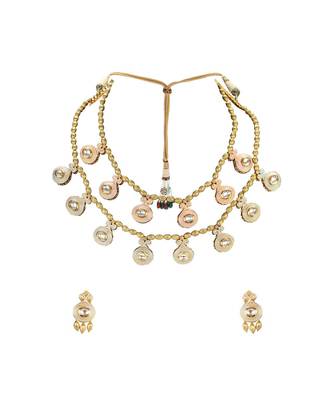 Festive Gold Polish Beaded  Necklace Set With Kundan 3