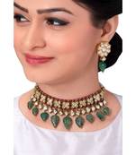 Extravagant Bridal Earring & Choker Set With Kundan & Red & Green Semi Precious Stones