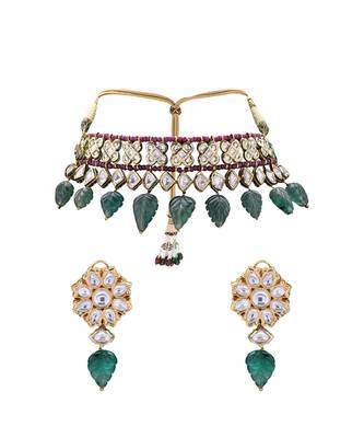 Extravagant Bridal Earring & Choker Set With Kundan & Red & Green Semi Precious Stones 2