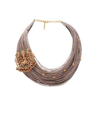 Festive Necklace Set With Gold Toned Temple Broach & Jute 2