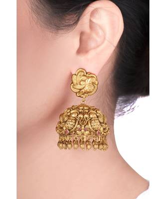 Traditional Antique Gold Polish Temple Earring 1