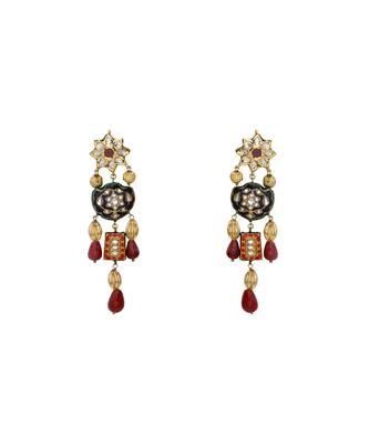 Statement Earring With Black Enemalling & Red Beads 1