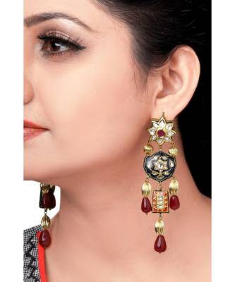 Statement Earring With Black Enemalling & Red Beads 2