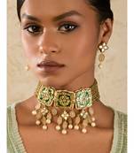 Allure Enamelled Green Kundan Necklace And Earrings Set