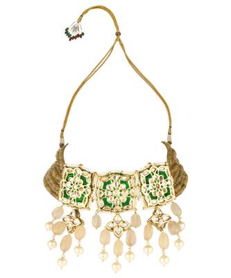 Allure Enamelled Green Kundan Necklace And Earrings Set 4