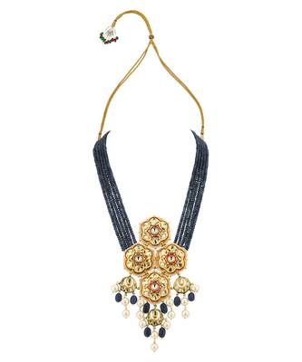 Regal Raga Enamelled Blue Kundan And  Pearls Necklace And Earrings Set 4