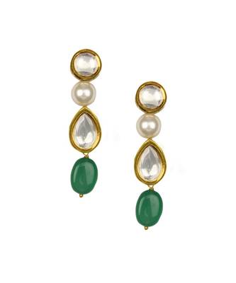Classique Enamelled White And Green Enamelled Kundan And  Pearls Necklace And Earrings Set. 5