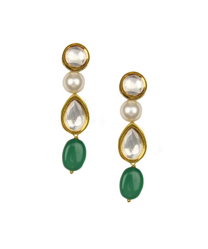 Classique Enamelled White And Green Enamelled Kundan And  Pearls Necklace And Earrings Set.