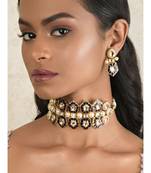 Modern Regala Blue Enamelled Kundan And  Pearls Necklace And Earrings Set.