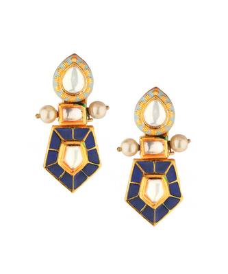 Modern Regala Blue Enamelled Kundan And  Pearls Necklace And Earrings Set. 5