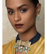 Turquoise Titan Blue Enamelled Kundan Necklace And Earrings Set.