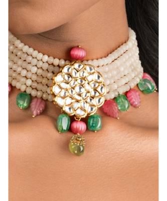 Femme Fantasy Pink And Green Kundan Necklace And Earrings Set. 2