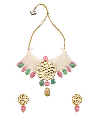 Femme Fantasy Pink And Green Kundan Necklace And Earrings Set. 3