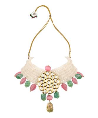 Femme Fantasy Pink And Green Kundan Necklace And Earrings Set. 4
