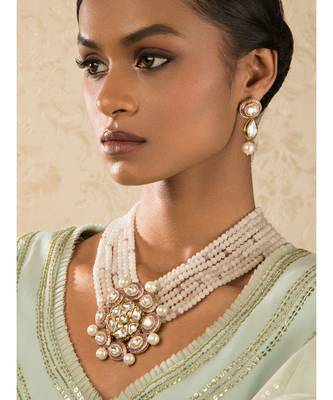 Zenia Pink Enamelled Kundan And  Pearls Necklace And Earrings Set. 1