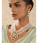 Zenia Pink Enamelled Kundan And  Pearls Necklace And Earrings Set.