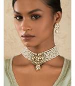 Pearl Relish Green Kundan And  Pearls Necklace And Earrings Set