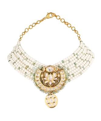 Pearl Relish Green Kundan And  Pearls Necklace And Earrings Set 4