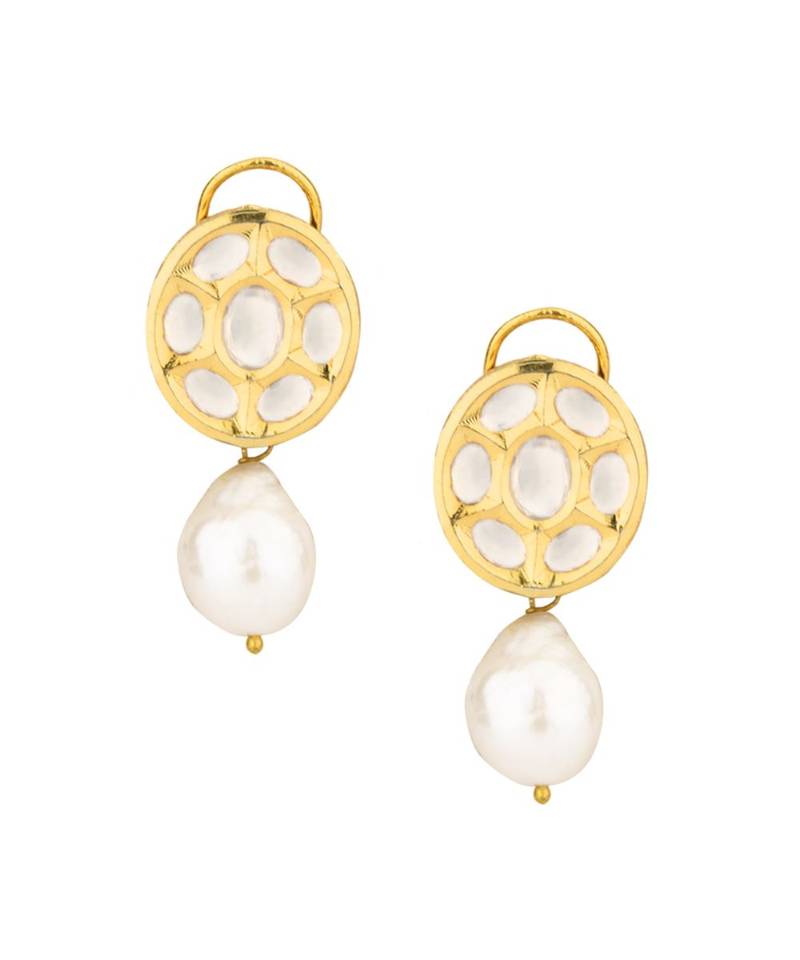 Pearl Relish Green Kundan And  Pearls Necklace And Earrings Set