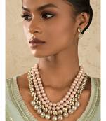 Riveting Pink And White Kundan Necklace And Earrings Set.