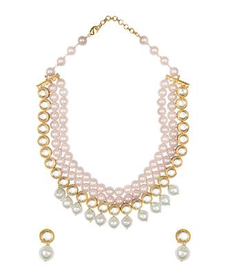 Riveting Pink And White Kundan Necklace And Earrings Set. 3