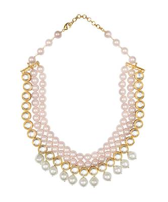 Riveting Pink And White Kundan Necklace And Earrings Set. 4