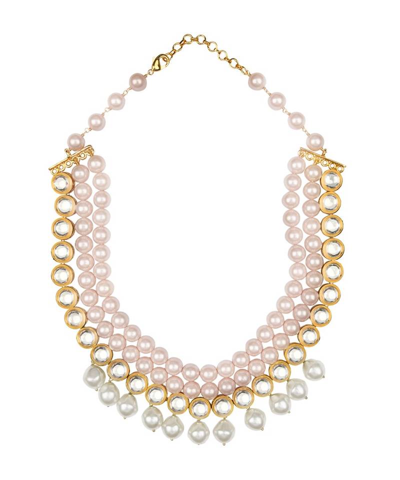 Riveting Pink And White Kundan Necklace And Earrings Set.