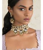 Charming Enamelled Blue Kundan Necklace And Earrings Set
