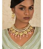 Linear Love Enamelled Green And Pink Kundan Necklace And Earrings Set