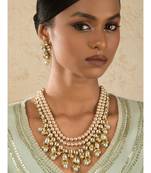 Intricate Spectacle Cream And Green Kundan, Pearls Necklace Set.